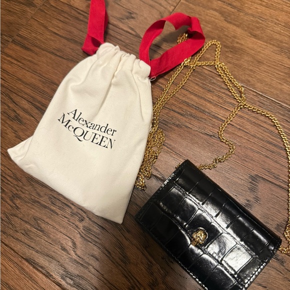 Alexander McQueen Mini Crossbody Bag, Black Croc - Picture 2 of 5